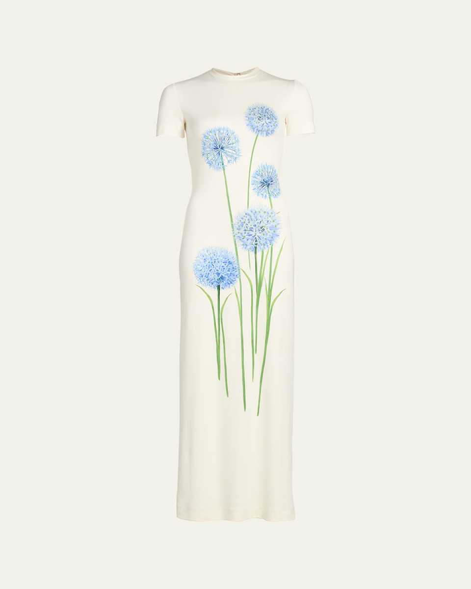 Short-Sleeve Allium Print Jersey Maxi Dress